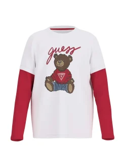 T-shirt manica lunga patch bear bianco