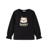 T-shirt manica lunga ricamo gatto nero