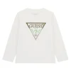 T-shirt manica lunga stampa ricamo bianco