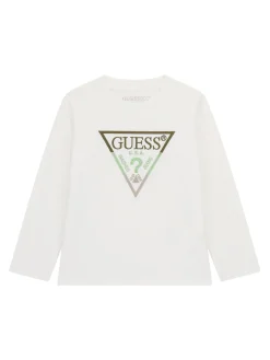 T-shirt manica lunga stampa ricamo bianco