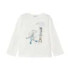 T-shirt manica lunga stampa rain panna/azzurro