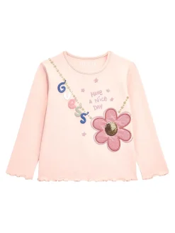 T-shirt manica lunga stampa patch rosa