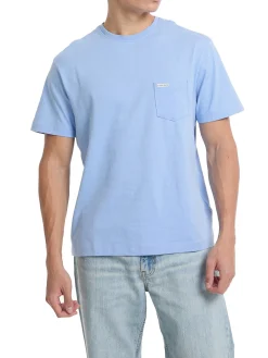 T-shirt maniche corte con tasca e piccolo logo celeste