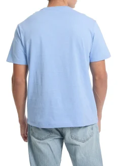 T-shirt maniche corte con tasca e piccolo logo celeste