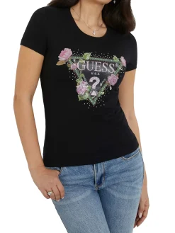 T-shirt maniche corte floral triangle nero