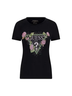 T-shirt maniche corte floral triangle nero
