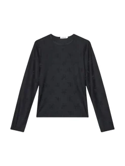 T-shirt maniche kids lunghe con logo allover nero
