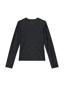 T-shirt maniche kids lunghe con logo allover nero