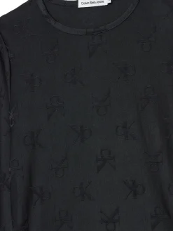 T-shirt maniche kids lunghe con logo allover nero