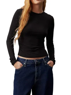 T-shirt minimal a maniche lunghe slim nero