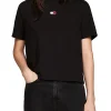 T-shirt squadrata con distintivo nera