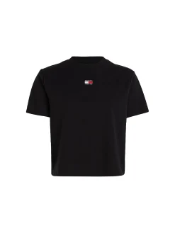 T-shirt squadrata con distintivo nera