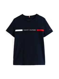 T-shirt teen con inserto in maglia e logo blu
