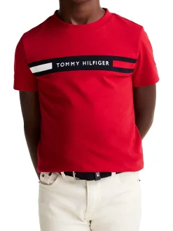 T-shirt teen con inserto in maglia e logo rosso