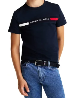 T-shirt teen con inserto in maglia e logo blu