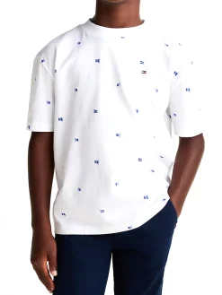 T-shirt teen con motivo bandierine allover bianco