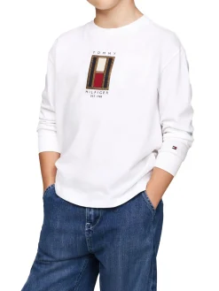 T-shirt teen con ricamo bandiera verticale bianco