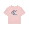 T-shirt teen logo monogram flock boxy rosa