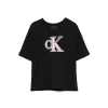 T-shirt teen logo monogram flock boxy nero
