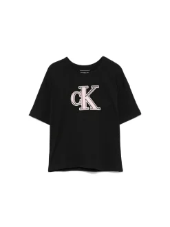 T-shirt teen logo monogram flock boxy nero
