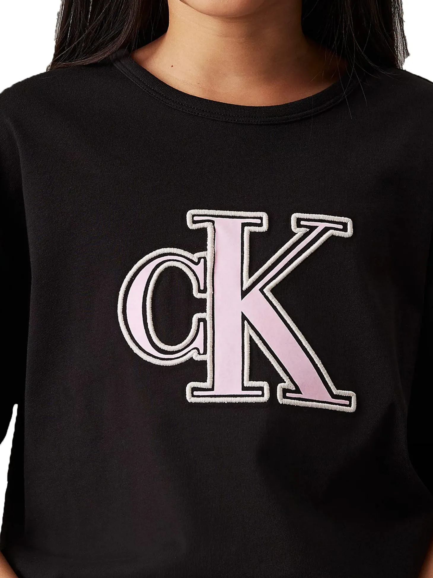 T-shirt teen logo monogram flock boxy nero