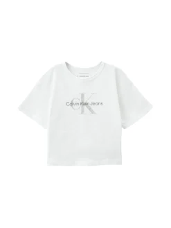 T-shirt teen monologo glitter bianco