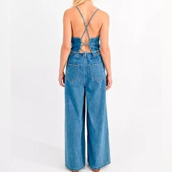 Tuta in denim con lacci sul retro