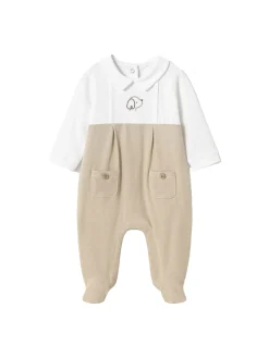 Tutina colletto in cotone strech beige/bianco