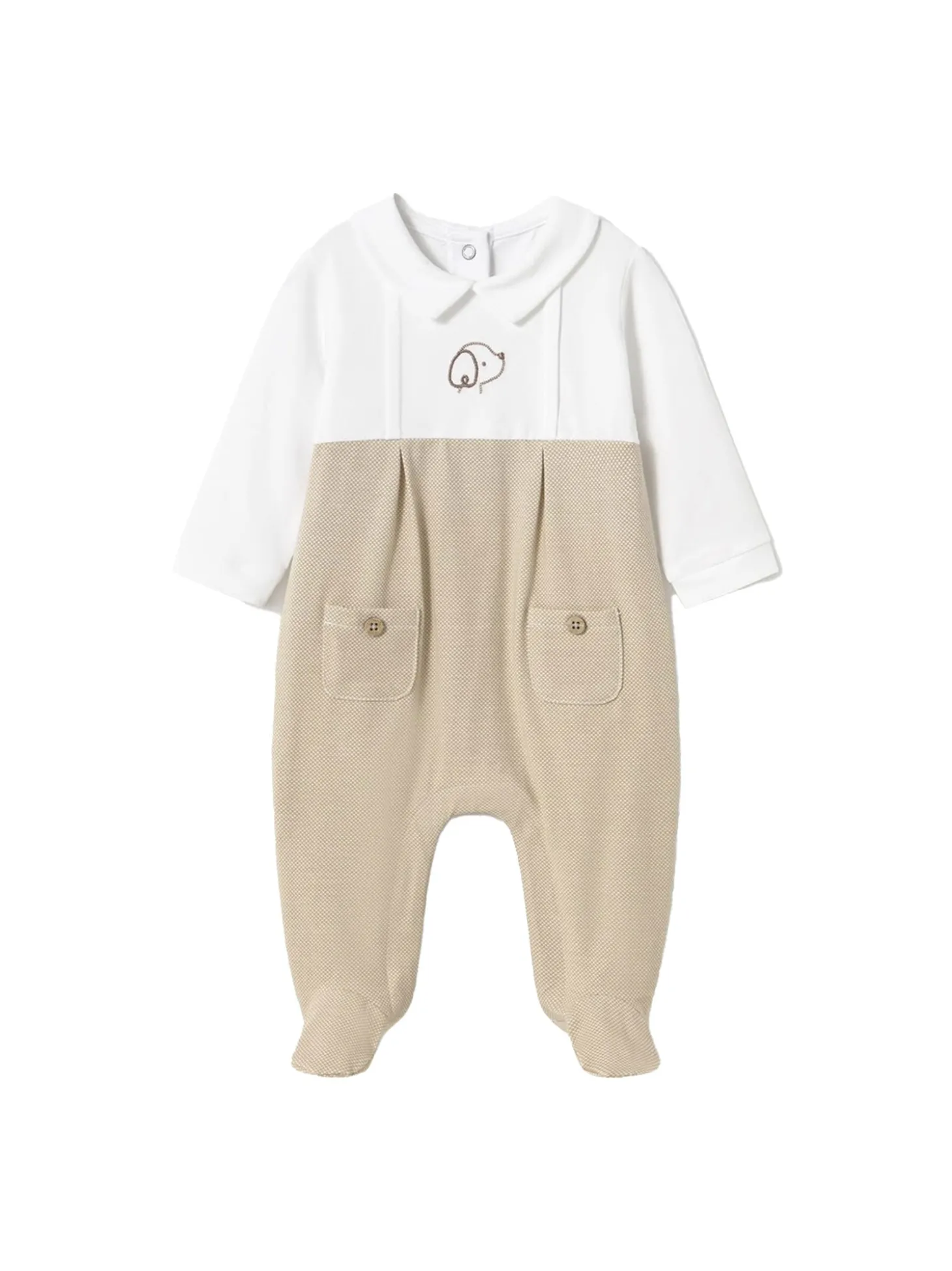 Tutina colletto in cotone strech beige/bianco