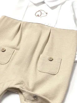 Tutina colletto in cotone strech beige/bianco